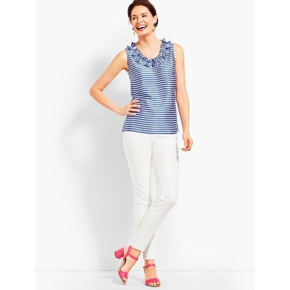 NWT Talbots Size L Blue Stripe Tank Ruffle $79.00 - Picture 2 of 7